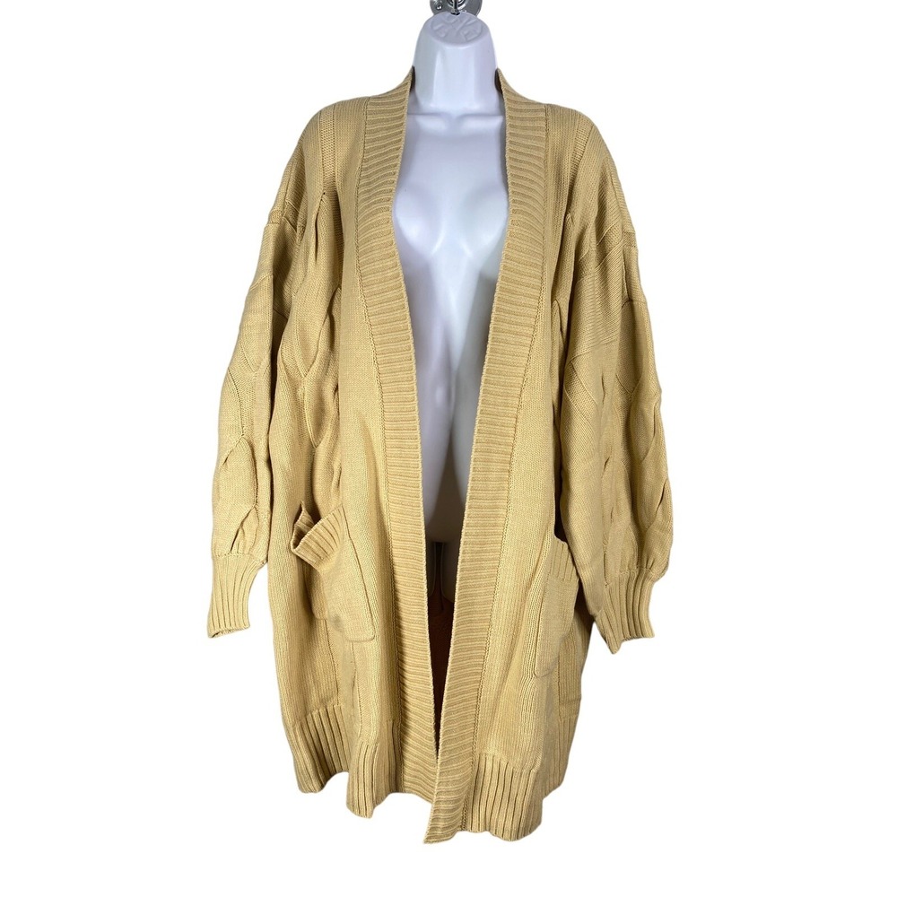 Danielle Bernstein Womens Oversized Cardigan Sweater Tan Cable Knit Open XL